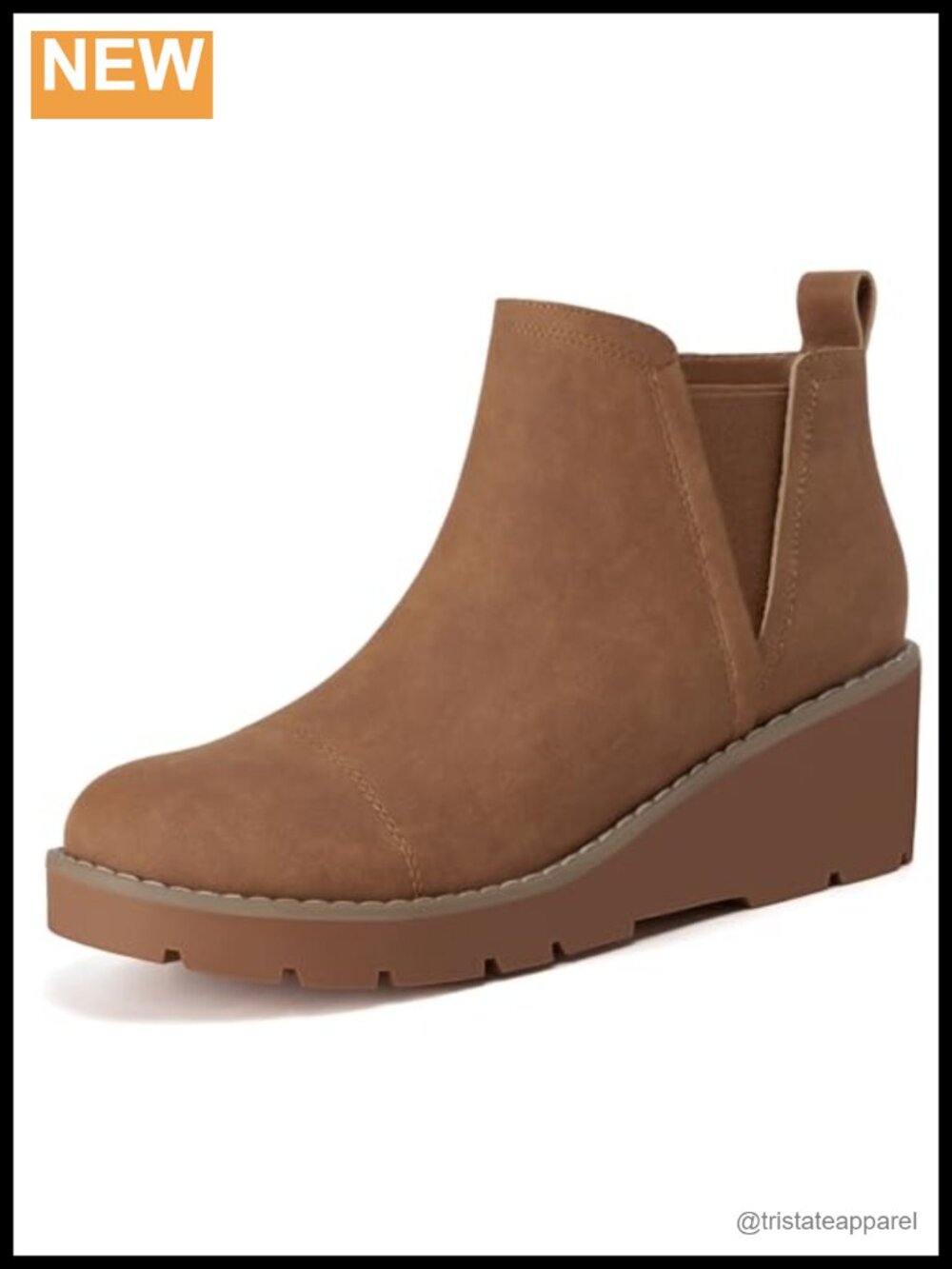 Womens Low Heel Platform Wedge Ankle Boots Faux Leather Chelsea